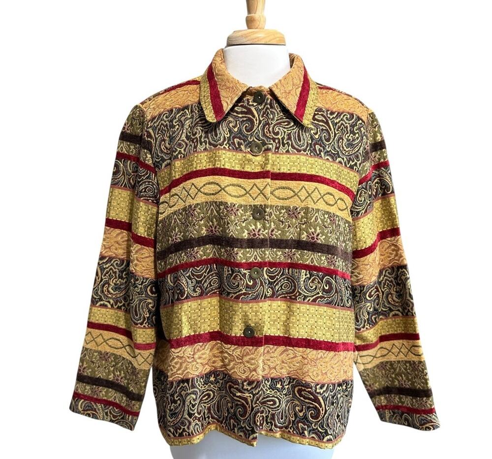 Alfred Dunner Women's Blazer 16P Vintage Indie Boho Tapestry Jacket